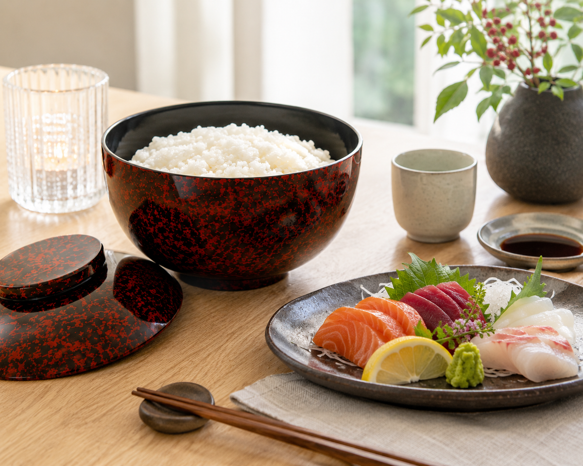 Large Black and Red Lacquerware Two Bowl Set
