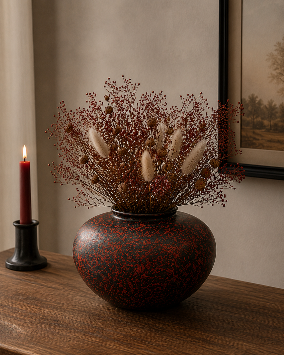 Red and Black Painted Round Vase