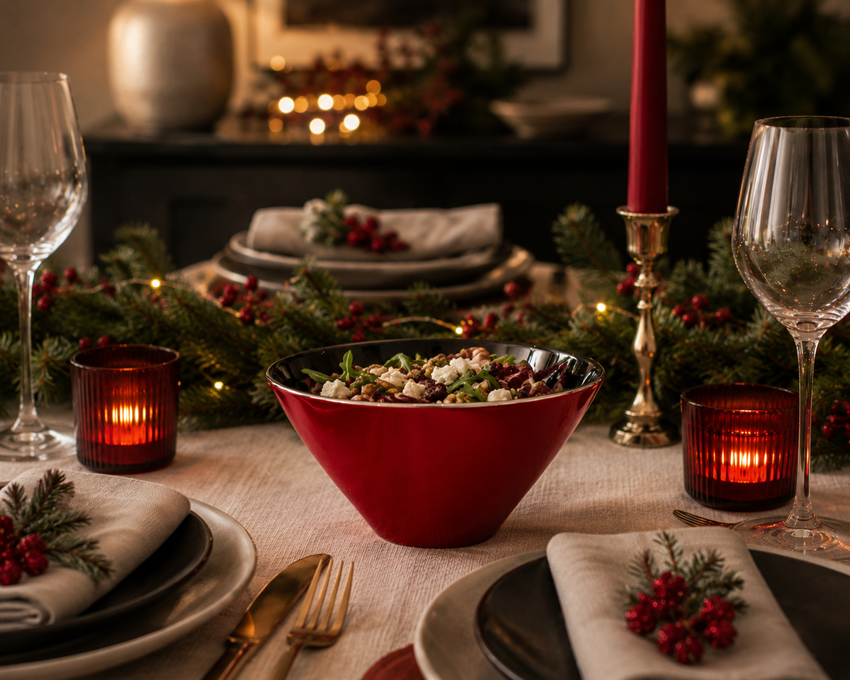 Large Christmas Red Lacquered Conical Bowl