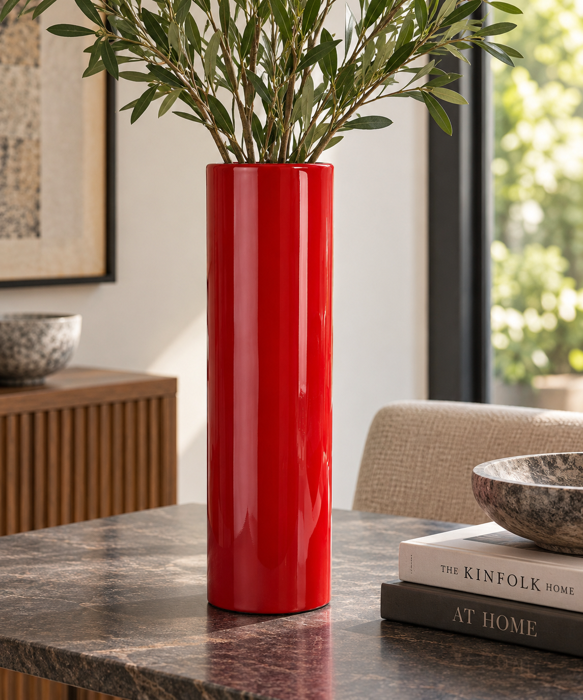 Tall Lacquerware Red Painted Vase