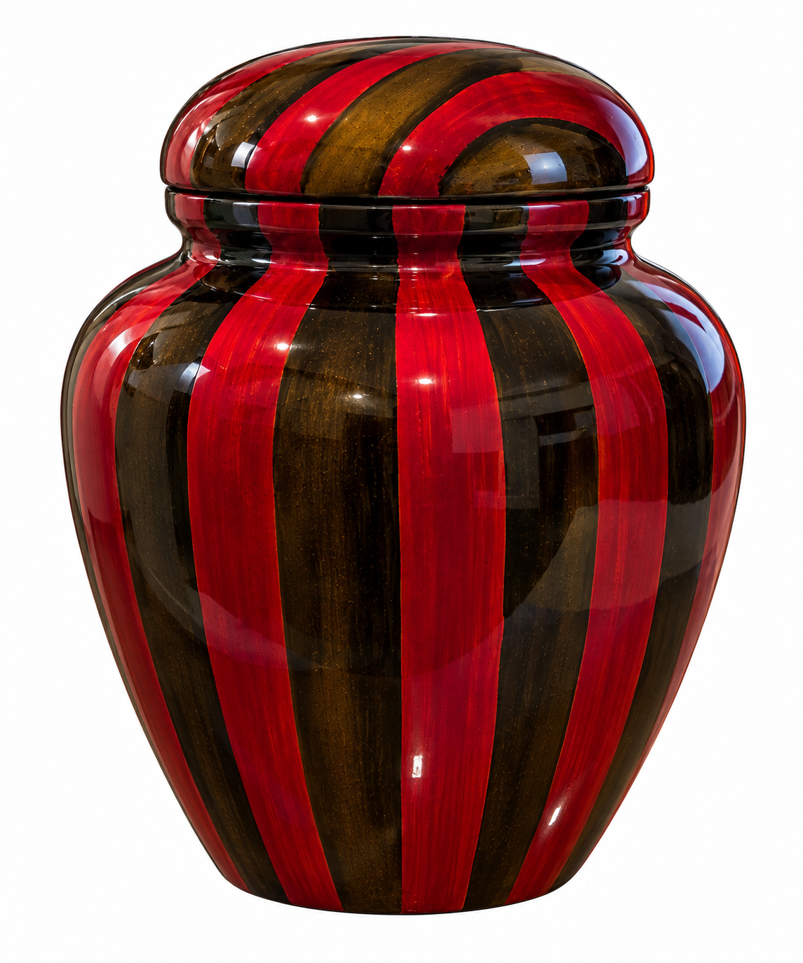Painted Lacquerware Ginger Jar - red and bronze striped design