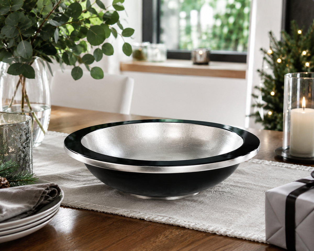 Silver and Black Painted Renaissance Lacquered Bowl