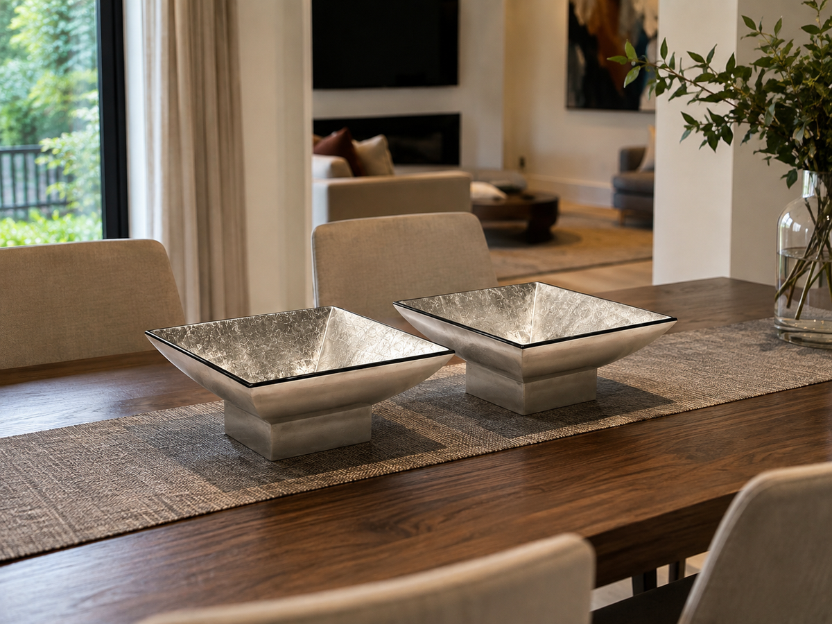 Metallic Silver Lacquerware Square Bowl Set
