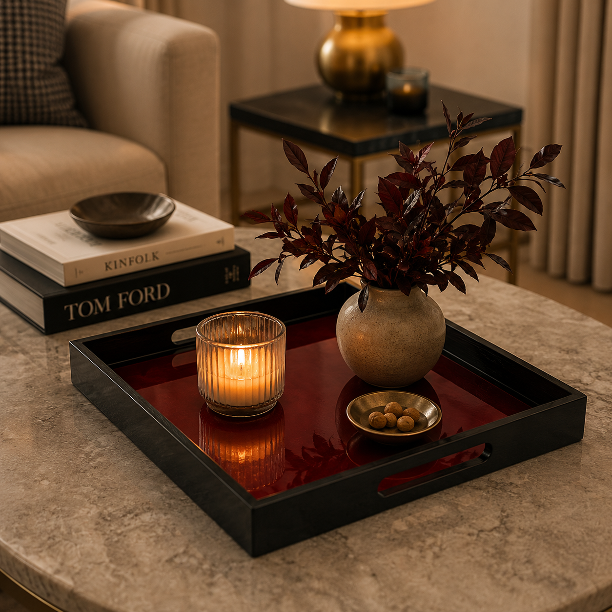 Lacquerware Square Tray with Handles - choose your colour