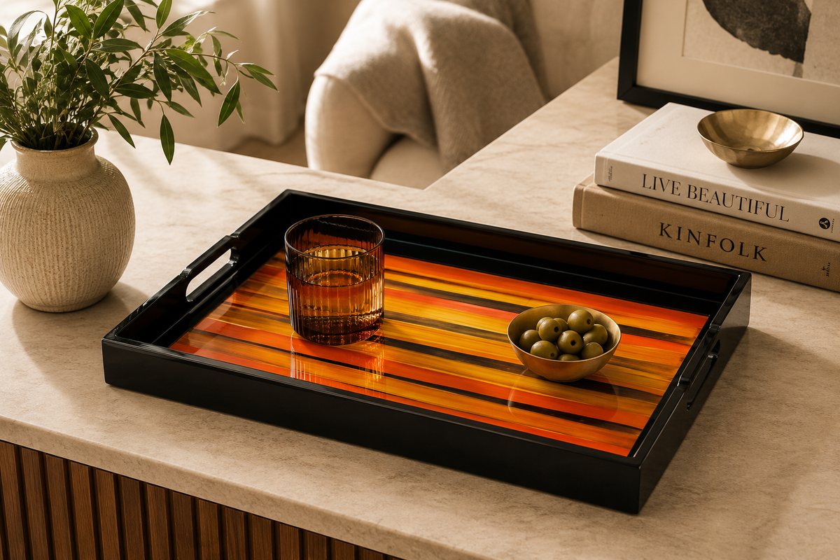 Lacquerware Rectangle Tray with Handles - choose your colour