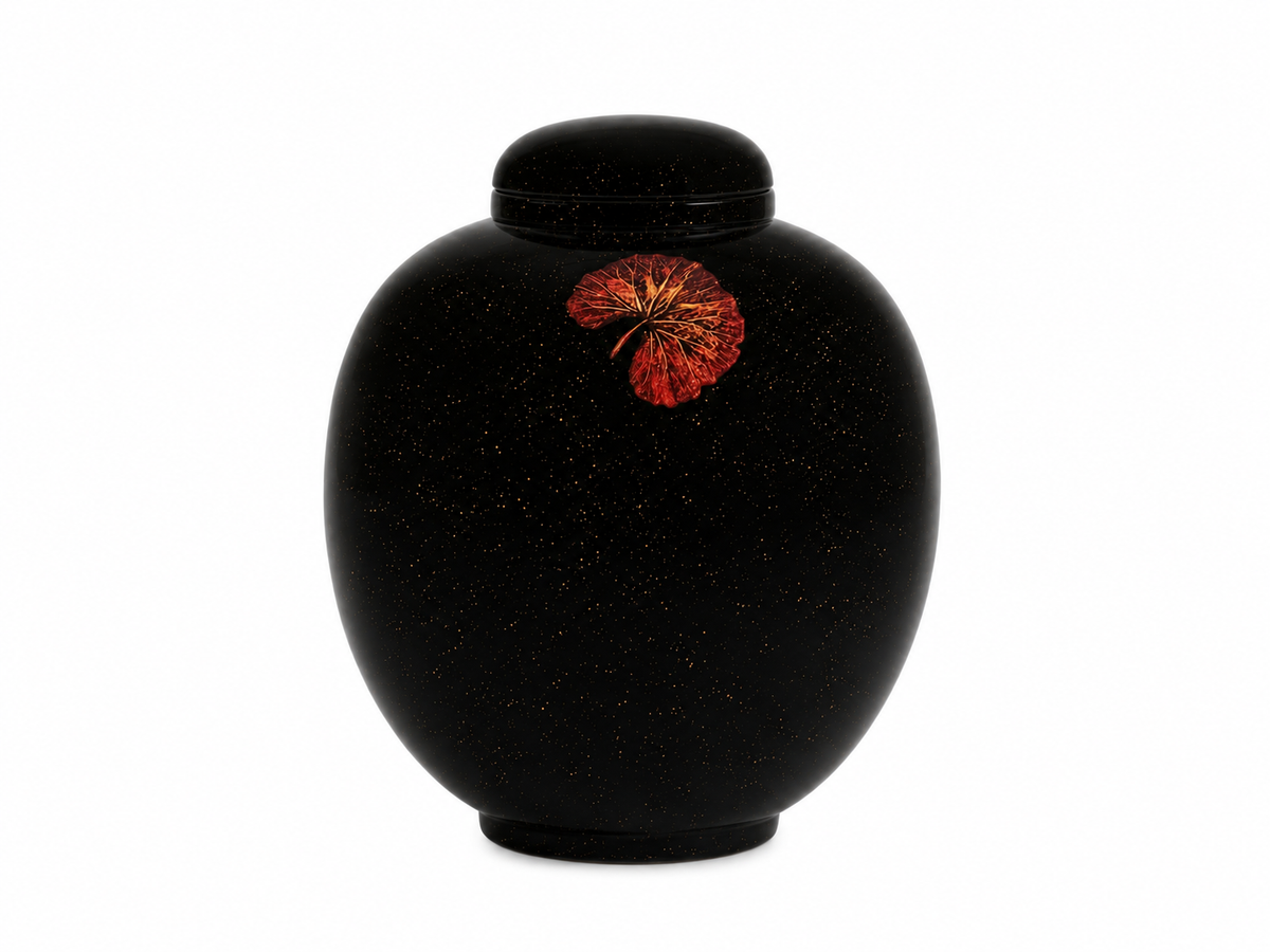 Summer Flowers Black and Red Round Lacquerware Ginger Jar