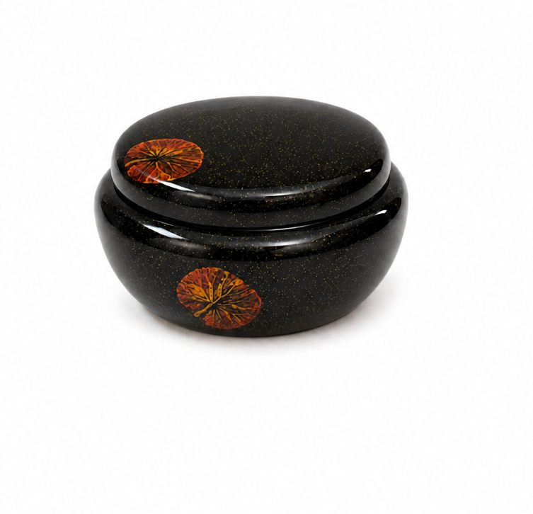 Summer Flowers Design - Handpainted Round Lacquer Candy Box with Lid