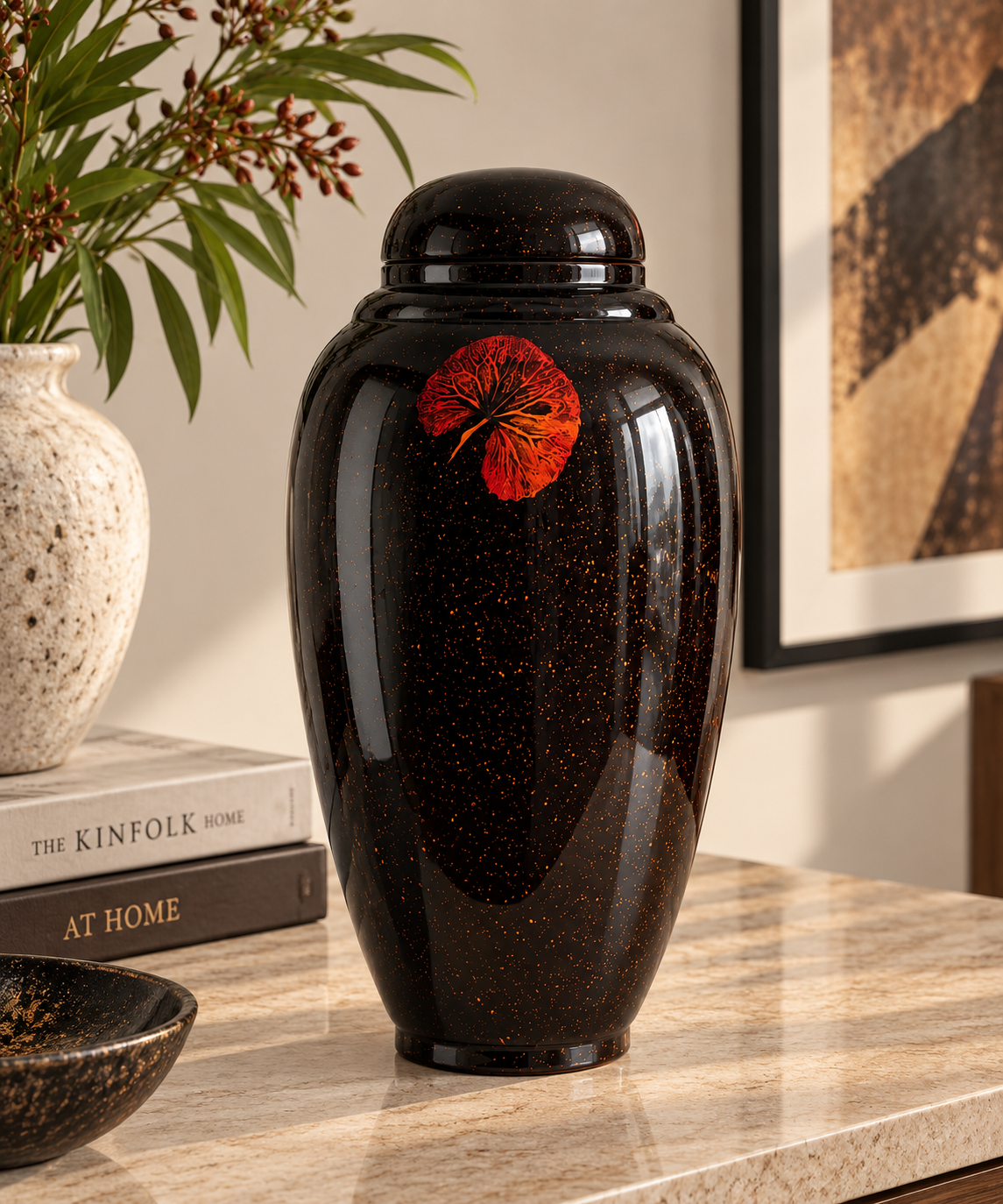 Painted Lacquerware Ginger Jar - Summer Flowers Design