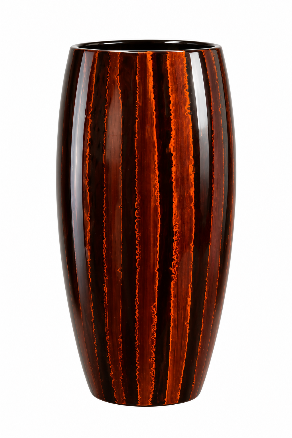 Bronze Orange Stripe Handpainted Oval Lacquer Vase