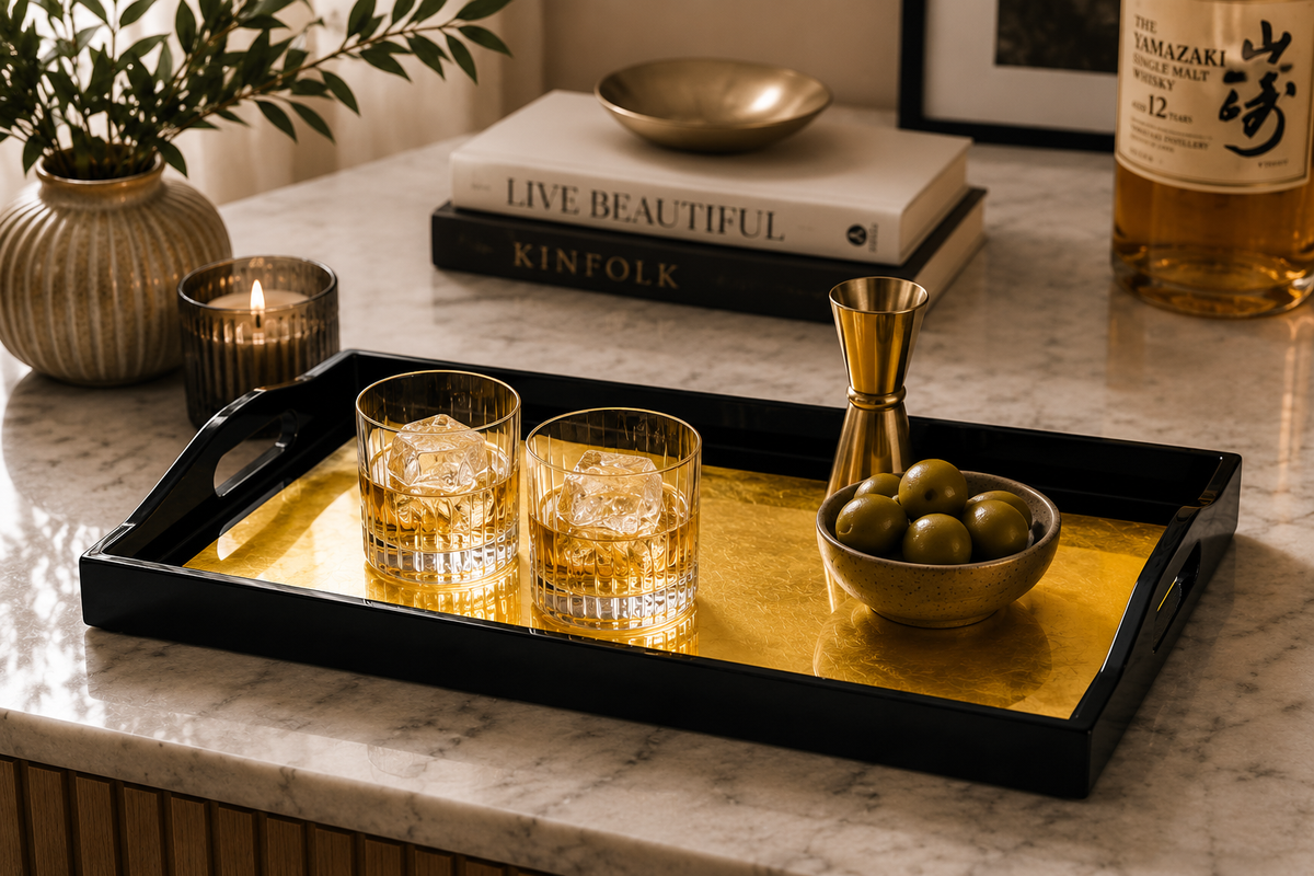 Lacquerware Rectangle Tray with Handles - choose your colour