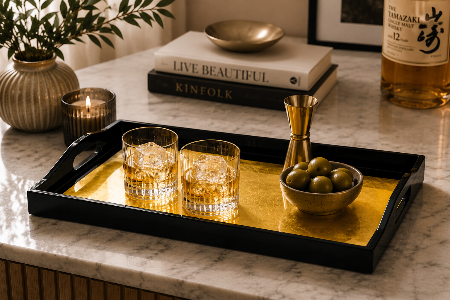 Lacquerware Rectangle Tray with Handles - choose your colour