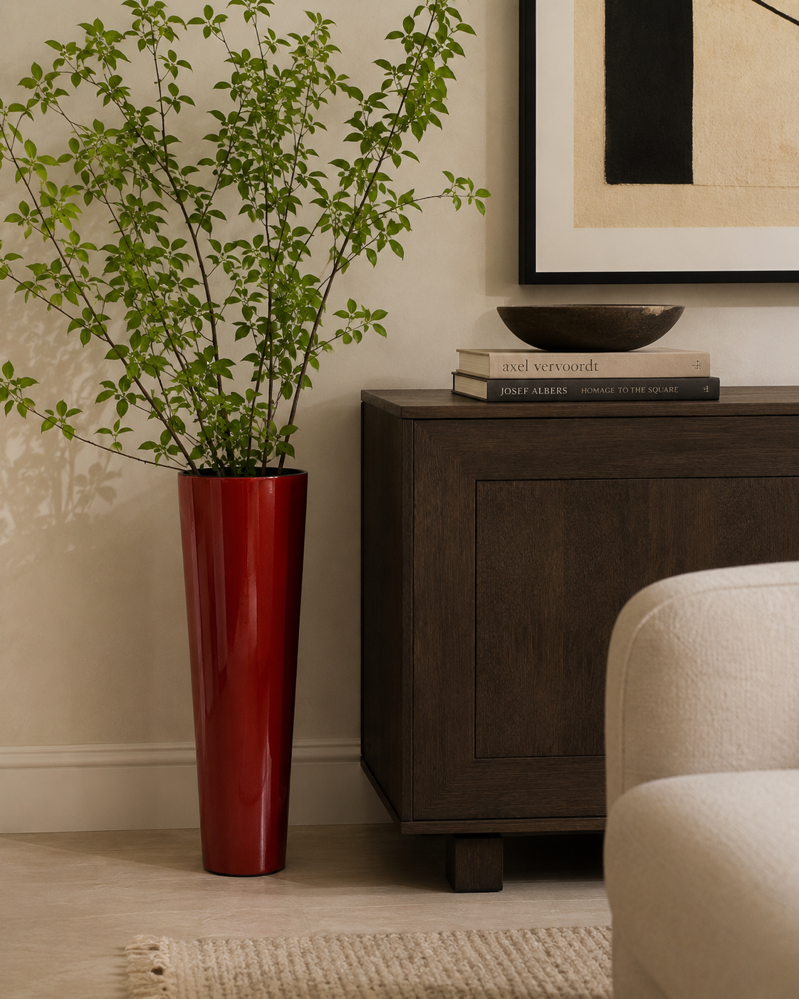 Tall Lacquerware Red Painted Vase