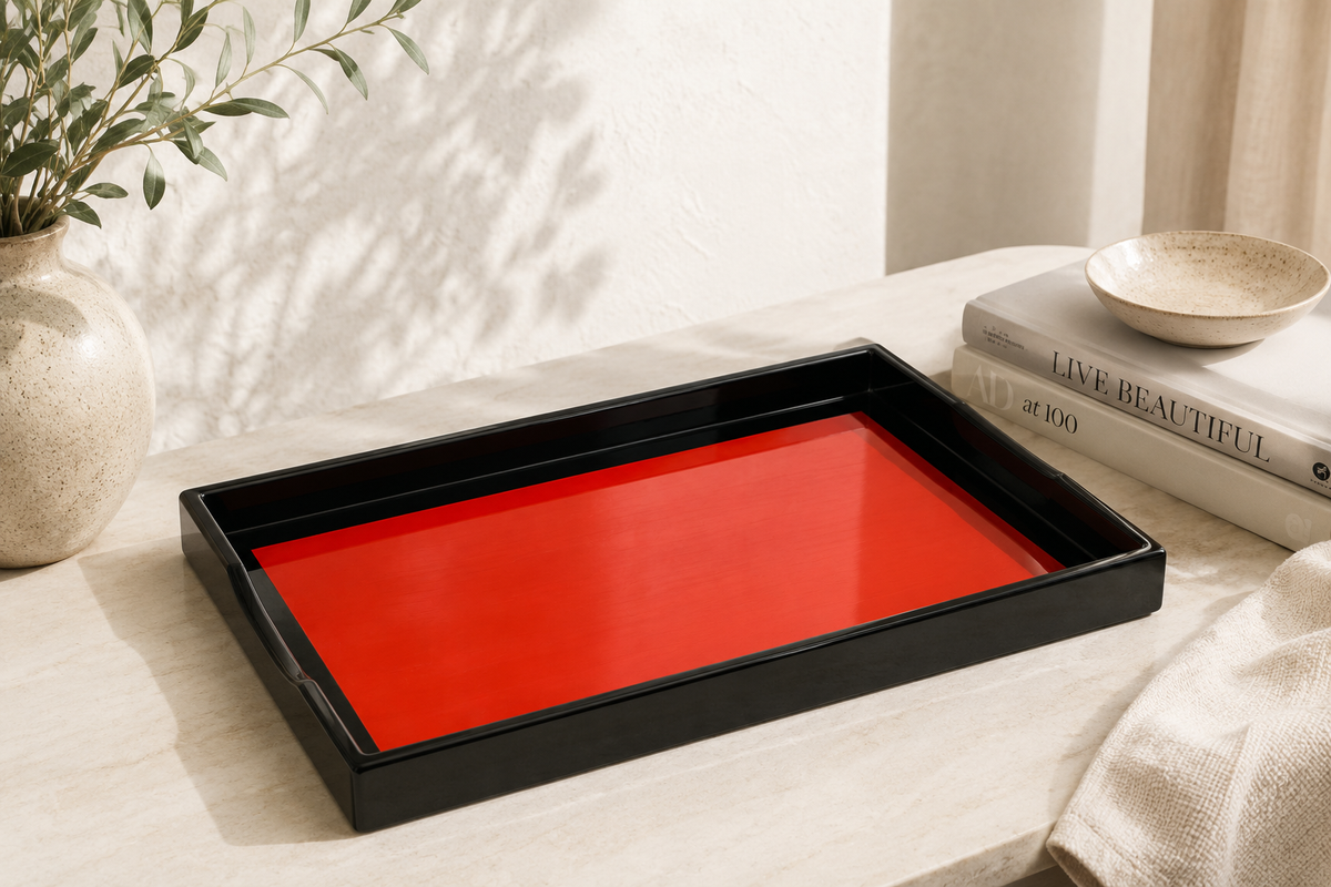 Lacquerware Rectangle Tray with Handles - choose your colour