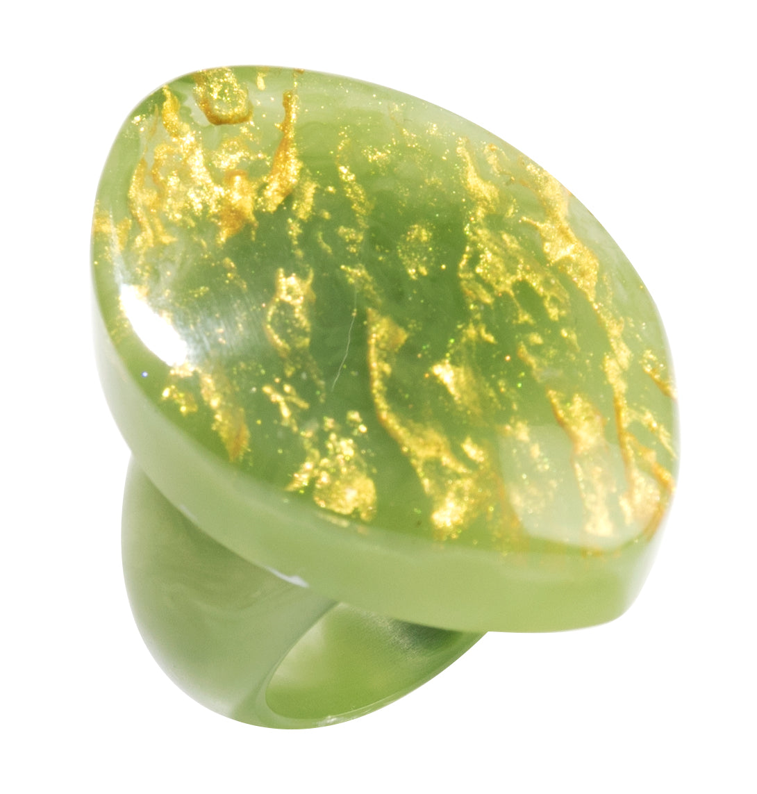 Zsiska Rhea Ring - Teal or Green with Gold Leaf Feature