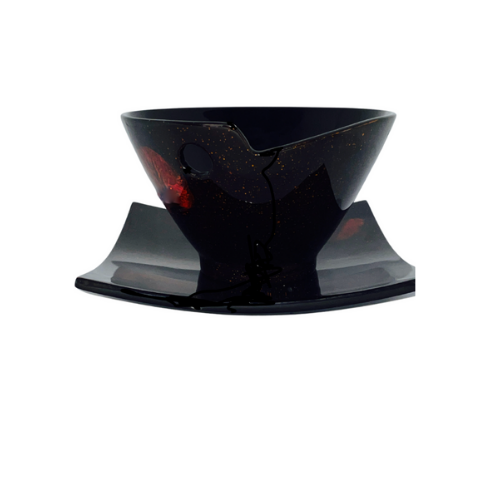 Hand-painted Black and Red Lacquer Bowl with Square Plate - Summer Flowers Design