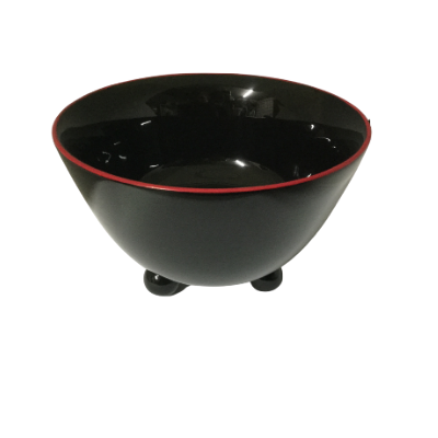 Lacquered Bowl with 3 legs - Black with Red Edging