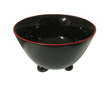 Lacquered Bowl with 3 legs - Black with Red Edging