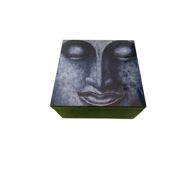 Blue Buddha Head Square Lacquerware Jewellery Box