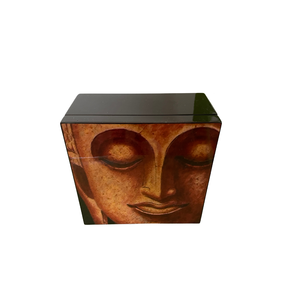 Bronze Buddha Head Square Lacquerware Jewellery Box