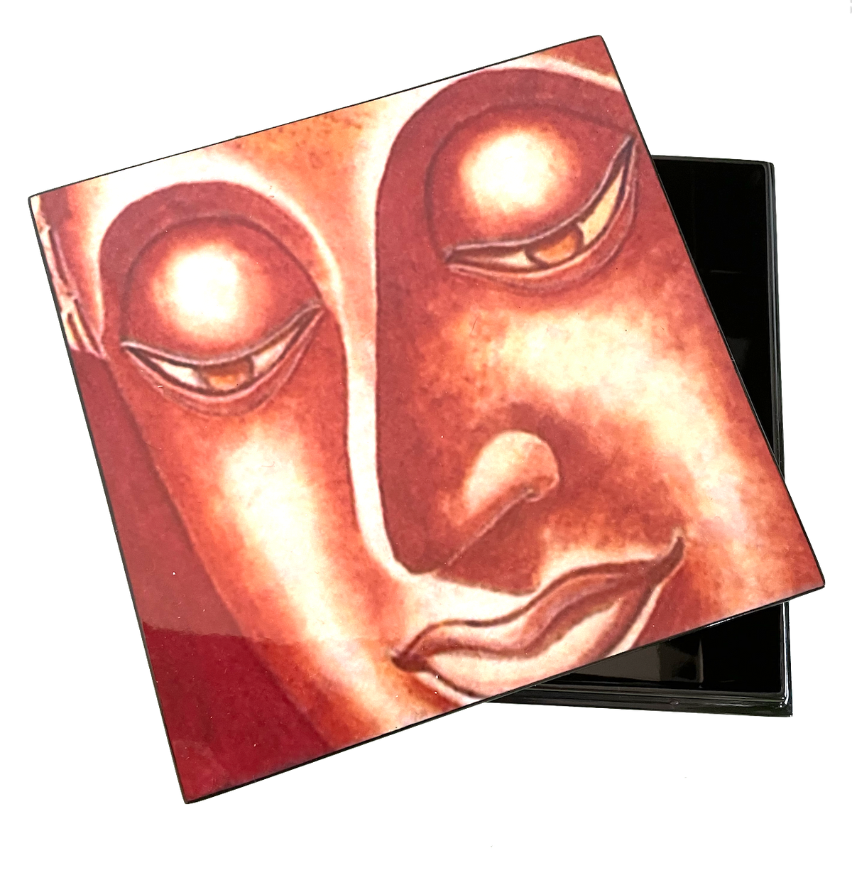 Gold Buddha Head Square Lacquerware Jewellery Box