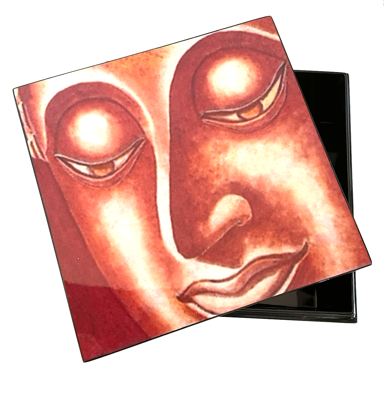 Gold Buddha Head Square Lacquerware Jewellery Box