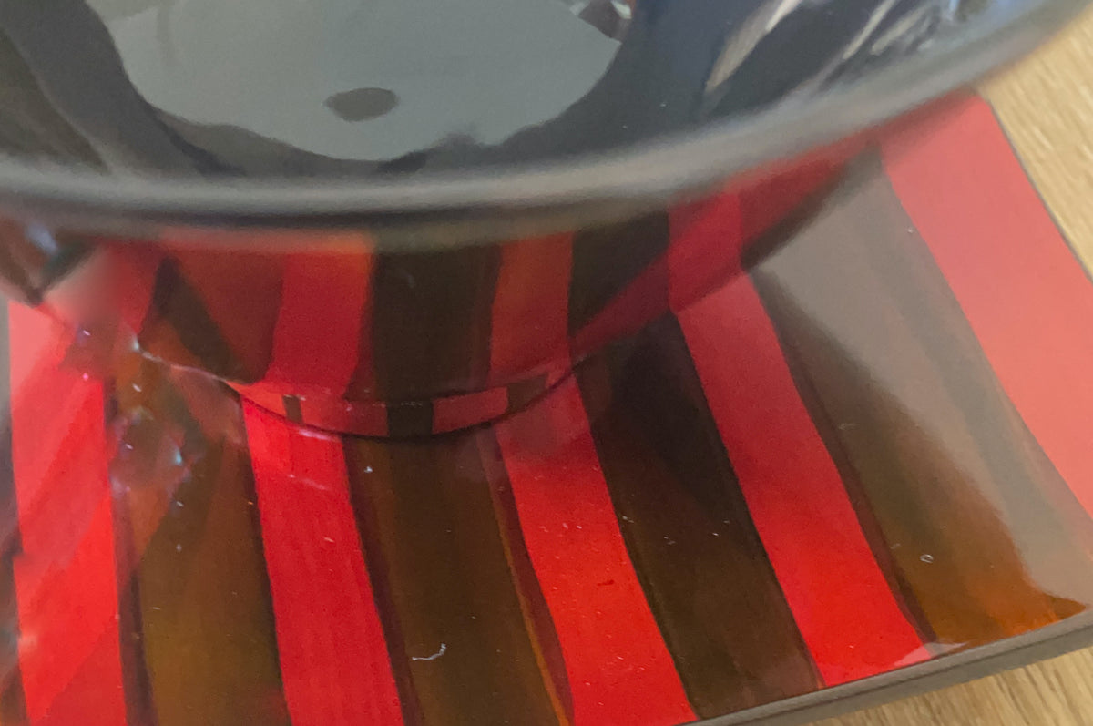 Hand-painted Brown and Red Lacquer Bowl with Square Plate - Striped Design