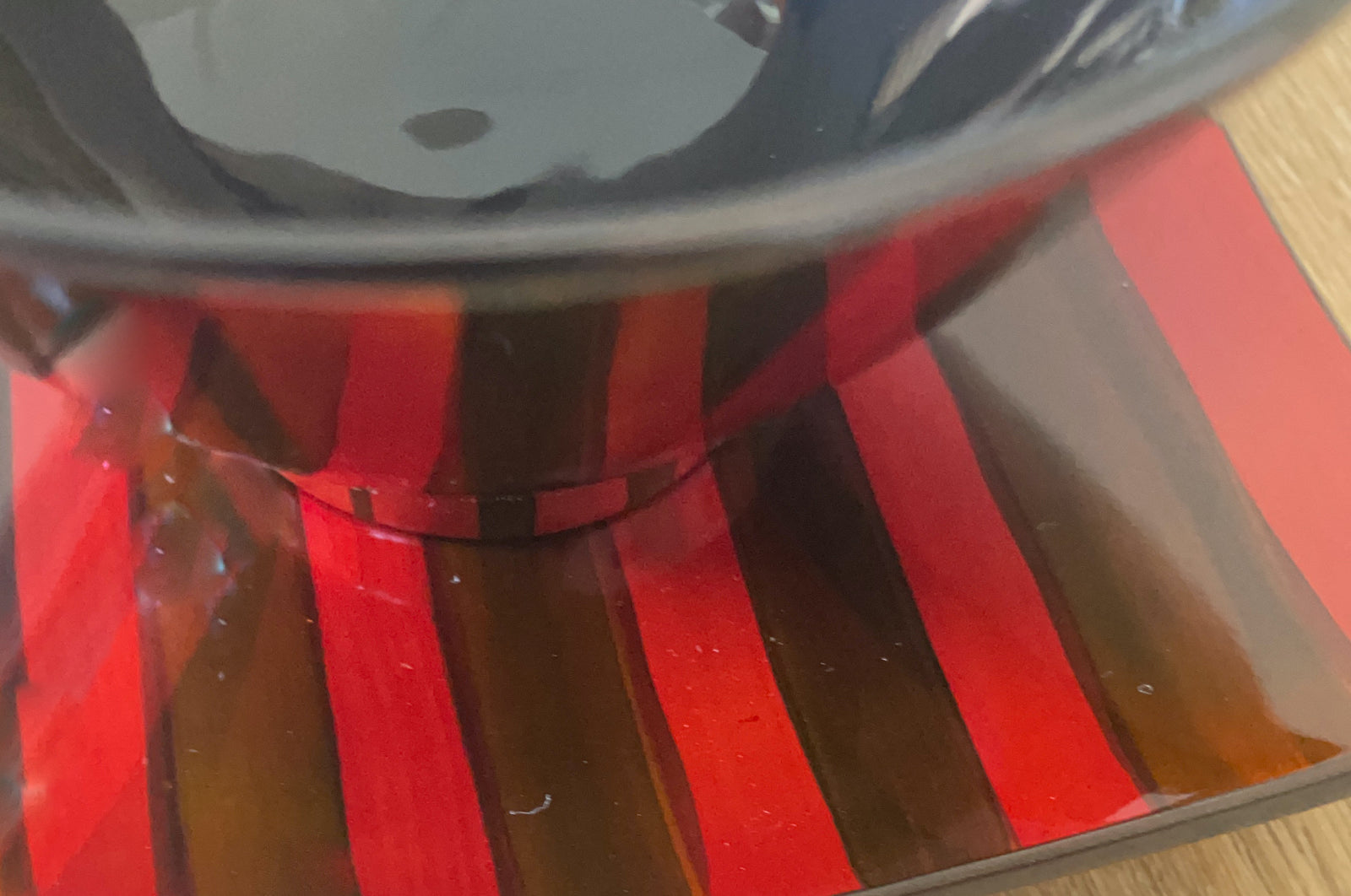 Hand-painted Brown and Red Lacquer Bowl with Square Plate - Striped Design