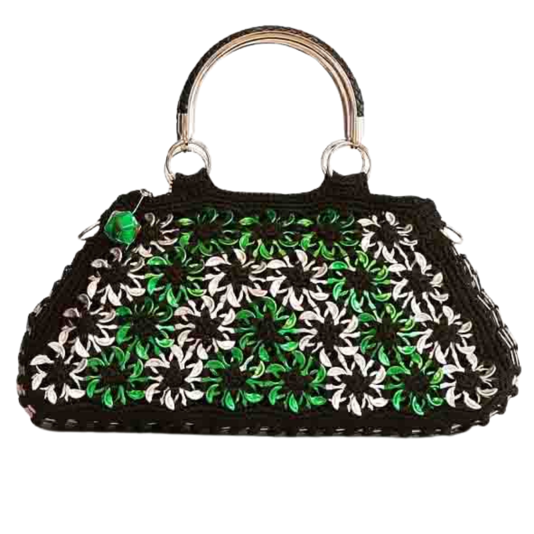 Solene M &quot;Crescent&quot; Black and Green Handbag made from recycled Can Pull Tabs
