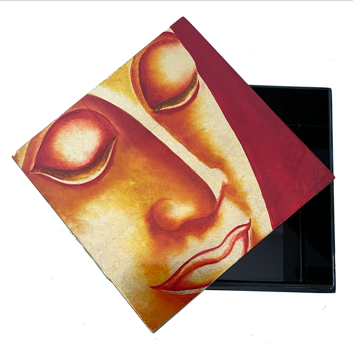 Gold Buddha Head Square Lacquerware Jewellery Box
