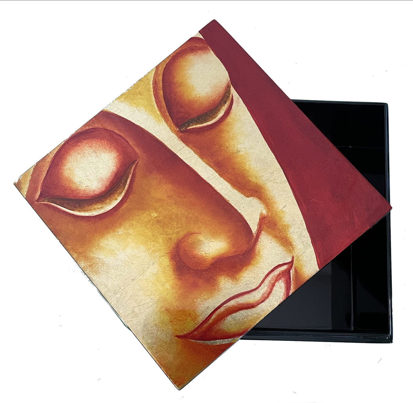 Gold Buddha Head Square Lacquerware Jewellery Box