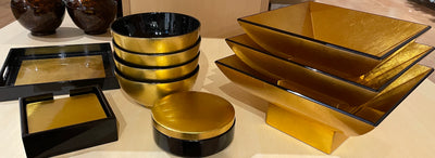 Set of 3 Square Gold Lacquerware Bowls