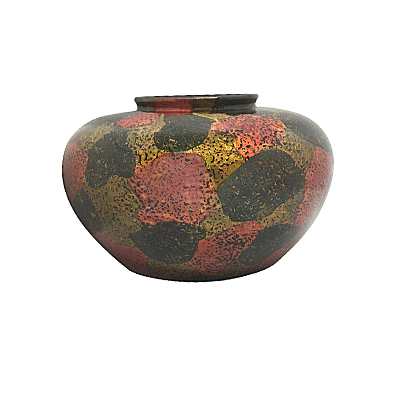 Splashes of Gold and Red Painted Round Vase