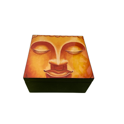 Golden Buddha Head Square Lacquerware Jewellery Box