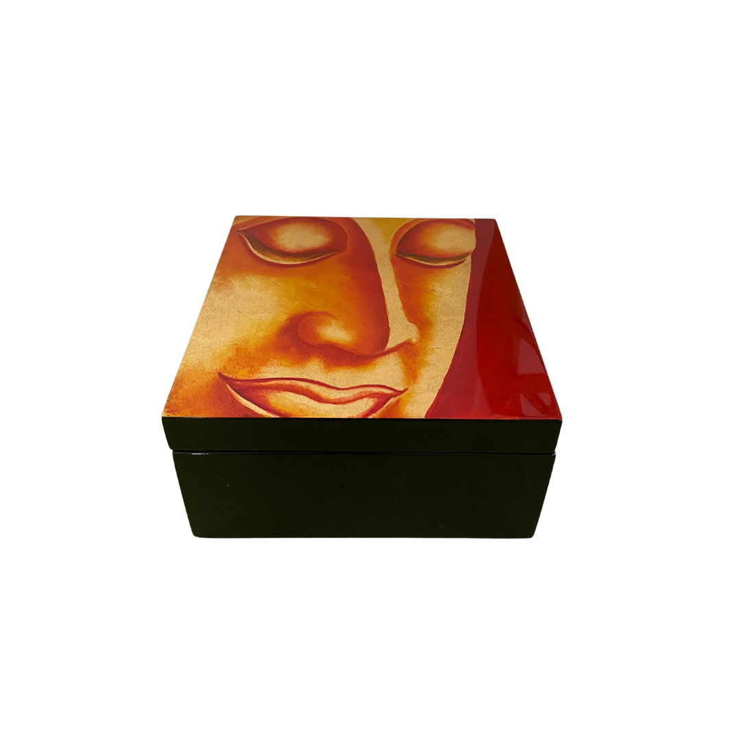 Gold Buddha Head Square Lacquerware Jewellery Box
