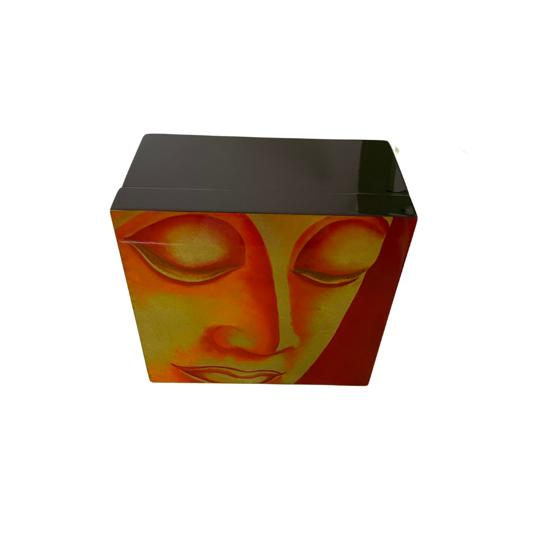 Gold Buddha Head Square Lacquerware Jewellery Box