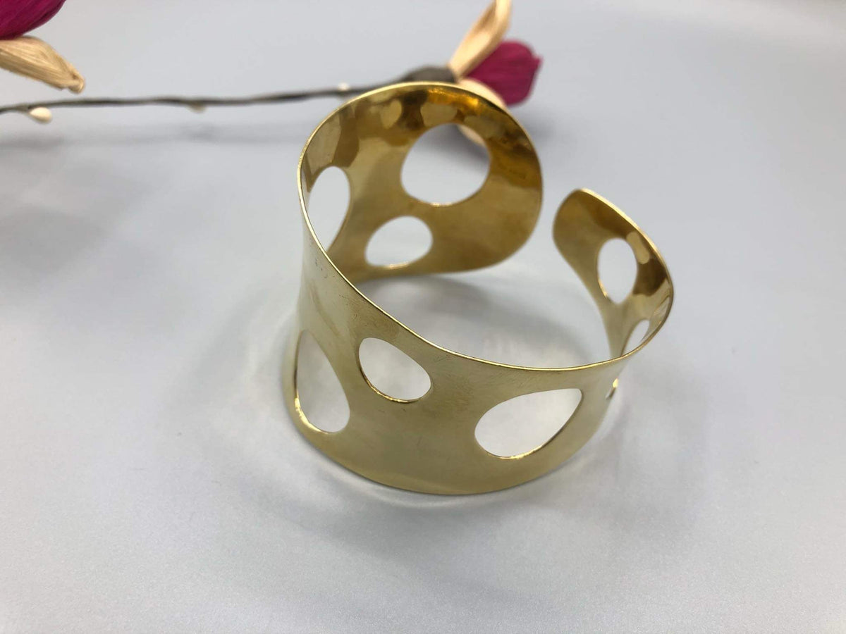 Asymmetrical Brass Cuff with Circle Cut Outs