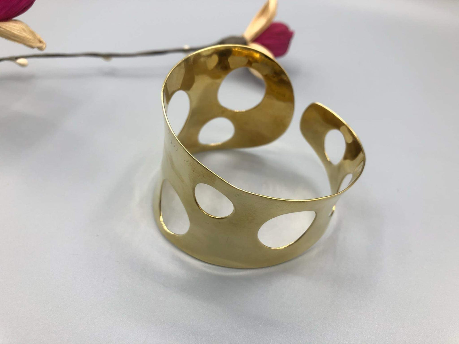 Asymmetrical Brass Cuff with Circle Cut Outs