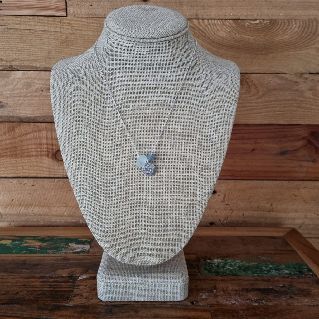 LOVEbomb Lotus Charm and Clear Glass Pendant on Sterling Silver Chain