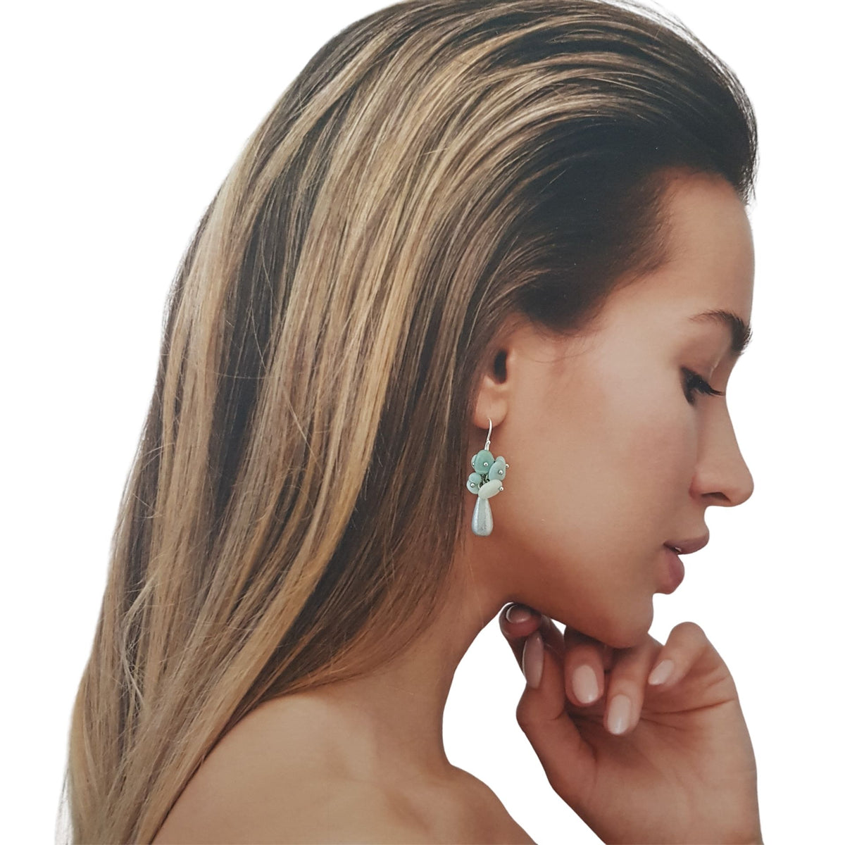 LOVEbomb Amazonite and Teardrop Drop Earrings on Sterling Silver Hooks