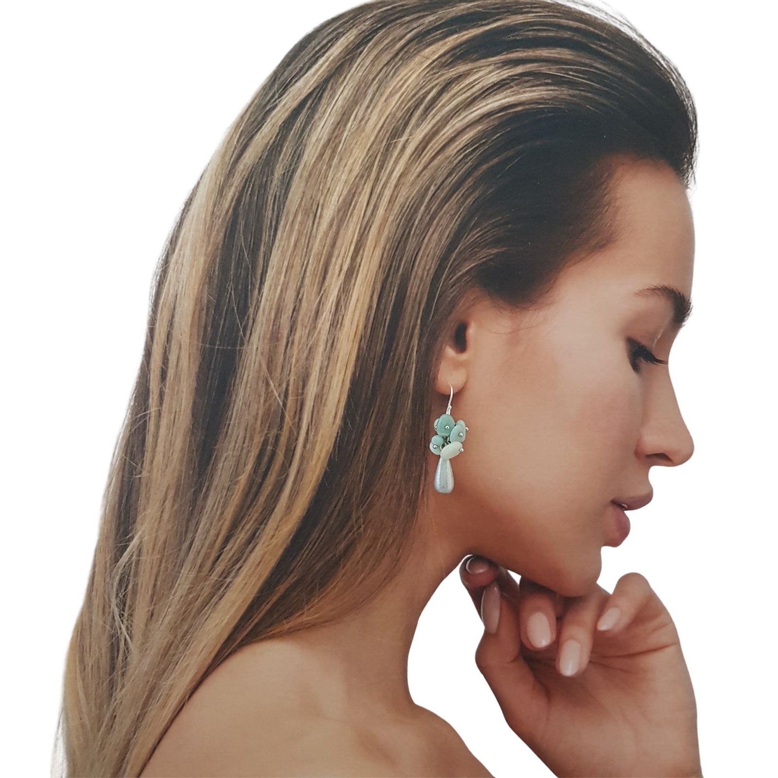 LOVEbomb Amazonite and Teardrop Drop Earrings on Sterling Silver Hooks