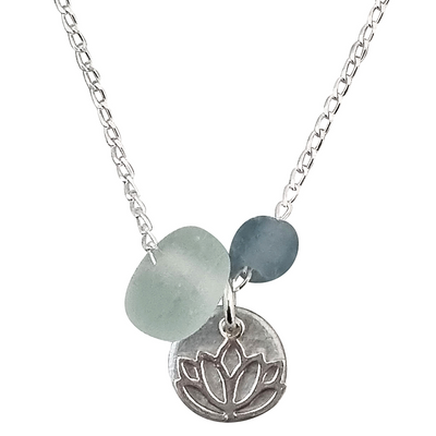 LOVEbomb Lotus Charm and Clear Glass Pendant on Sterling Silver Chain