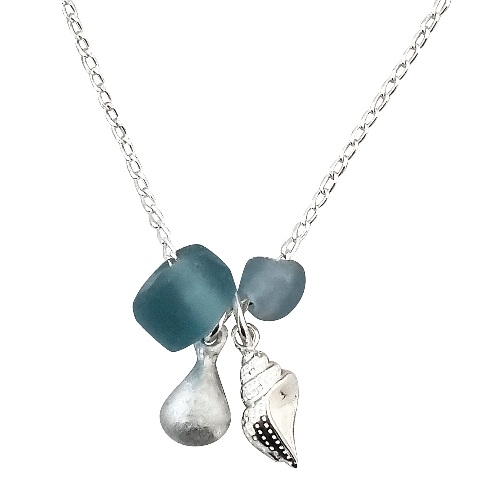 LOVEbomb Multi Charm Aqua Pendant on Sterling Silver Chain