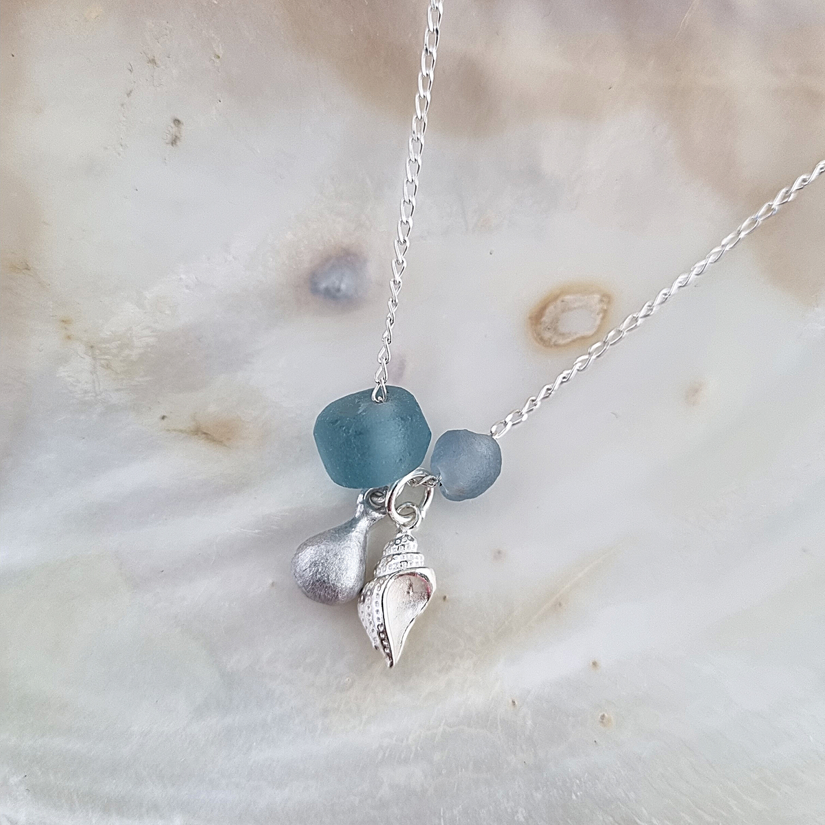 LOVEbomb Multi Charm Aqua Pendant on Sterling Silver Chain