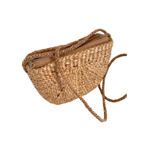 Handwoven Semi-Circle Cross Body Basket Bag