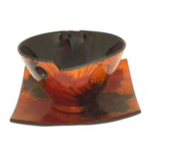 Handpainted Lacquer Bowl with Square Plate - Light Fireworks Design