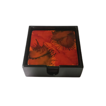 Set of 6 Lacquerware Drink Coasters in a black presentation box - "Light Fireworks"