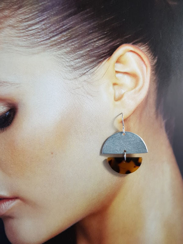 LOVEbomb Half Moon Tortoiseshell and Silver Drop Earrings