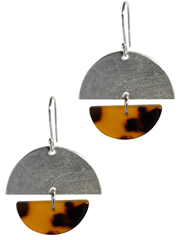 LOVEbomb Half Moon Tortoiseshell and Silver Drop Earrings