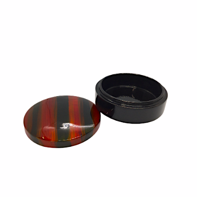 Round Lacquered Trinket Box - Orange and Black Striped Painting