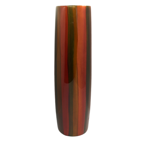 Small Lacquerware Painted Vase - Orangey Red Striped Design